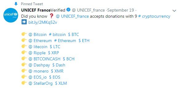 UNICEF France Now Accepts 9 Cryptocurrencies for Donation