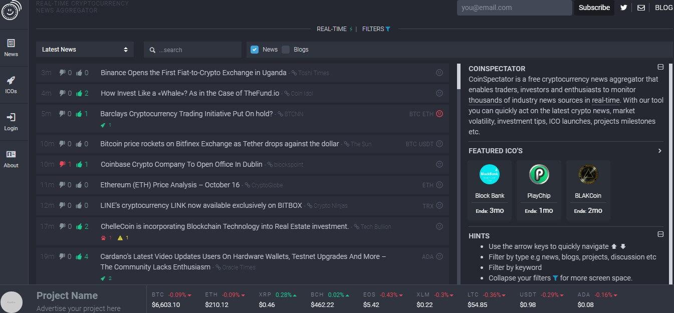 CoinSpectator - the Leading Real-Time Cryptocurrency News Aggregator