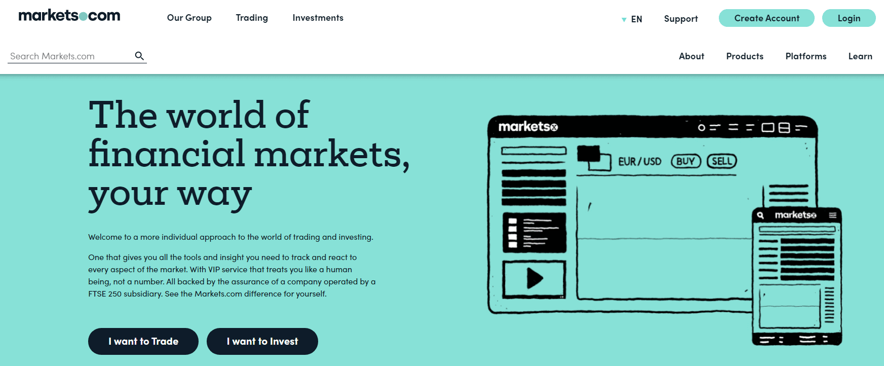 Markets.com Review 2022 - Interface of the Broker