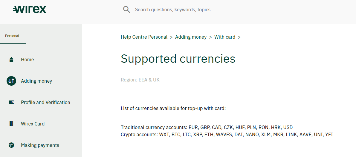 Wirex Review - Supported Currencies