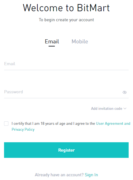 BitMart – Registration Process
