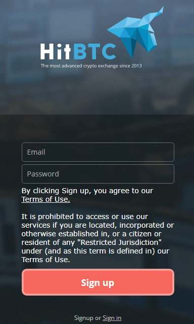 HitBTC Review - Sign Up Process