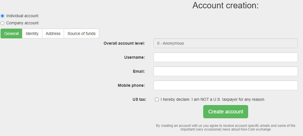 Kiwi Coin Reviews - Account Creation Process
