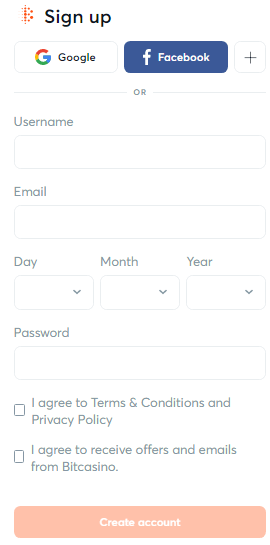 Bitcasino.io - Sign Up Process