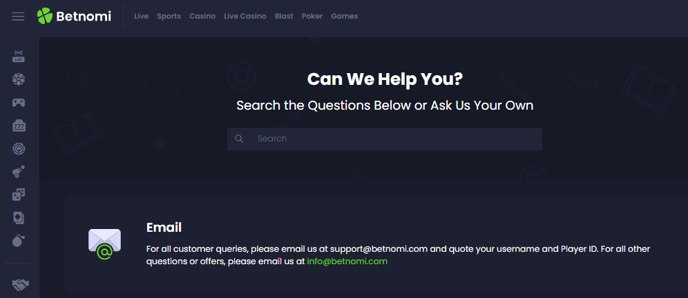 Betnomi Customer Support