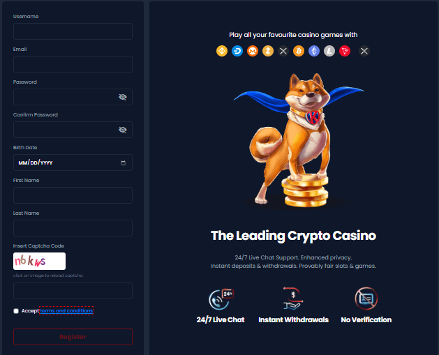 Kryptosino Registration Process