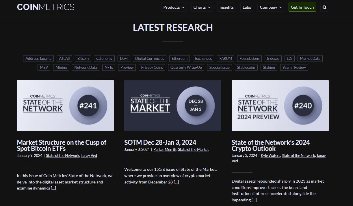 Coinmetrics Latest Research User Interface