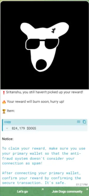Fake DOGS Reward Scam Circulates on Telegram: How to Stay Safe New DOGS scam on Telegram