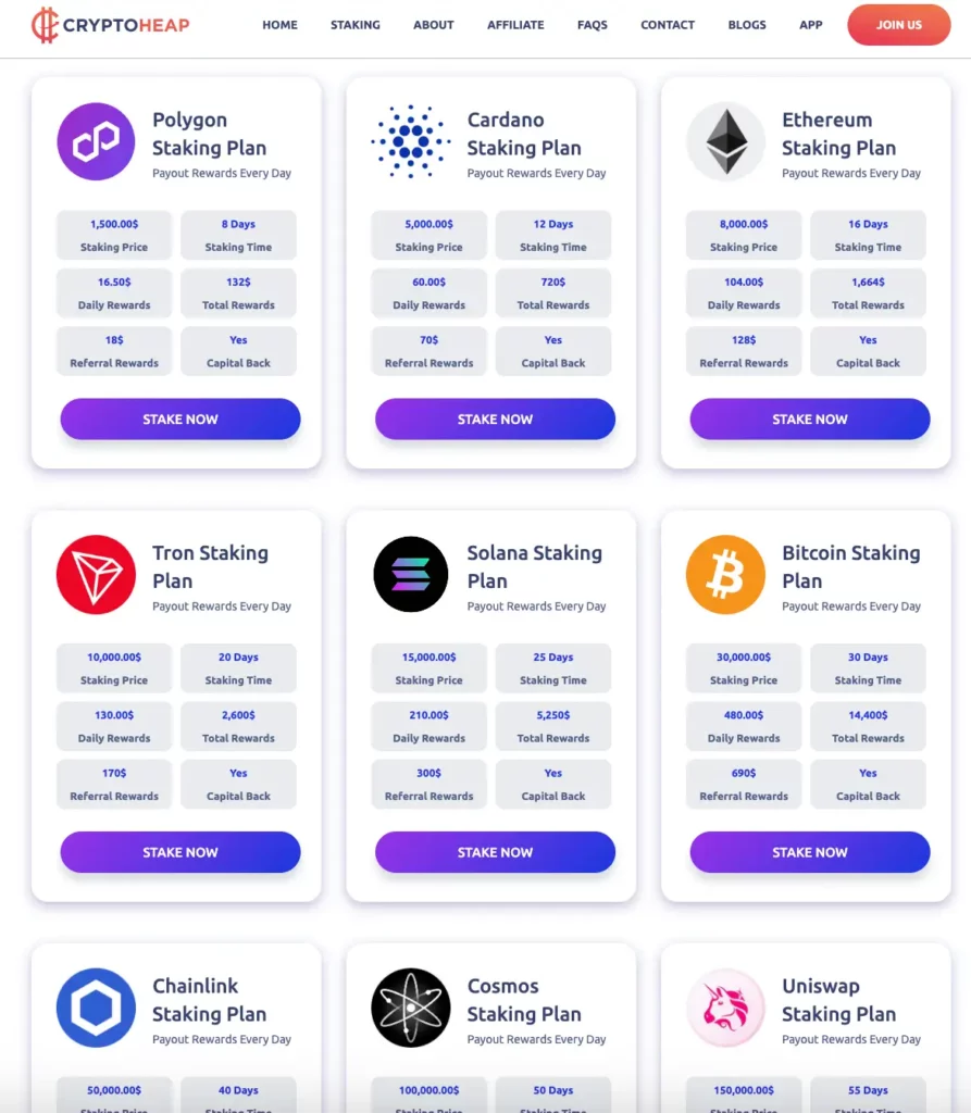 Staking Plans of CryptoHeap