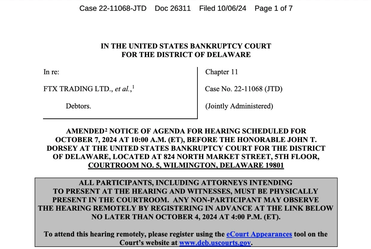 FTX Hearing Today, Here's What to Expect Amended Notice Agenda for FTX Hearing