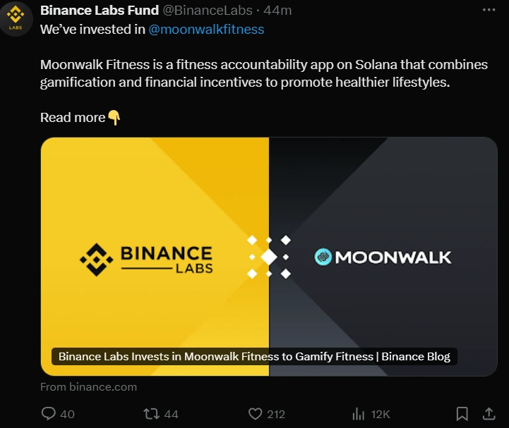 Binance Labs Invests in Moonwalk Fitness for Health & Rewards Moonwalk partners with Binance Labs