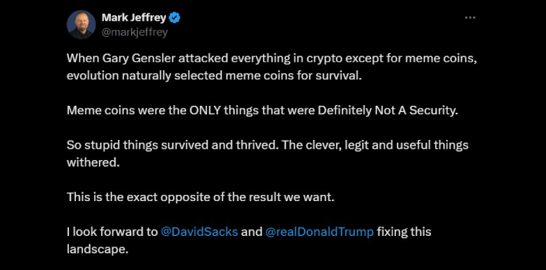 Mark Jeffery supports Chris Dixon's memecoin belief