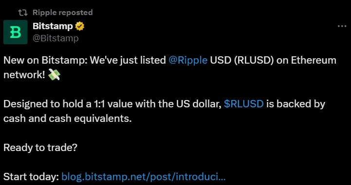Bitstamp to list Ripple's RLUSD Bitstamp to list Ripple's RLUSD