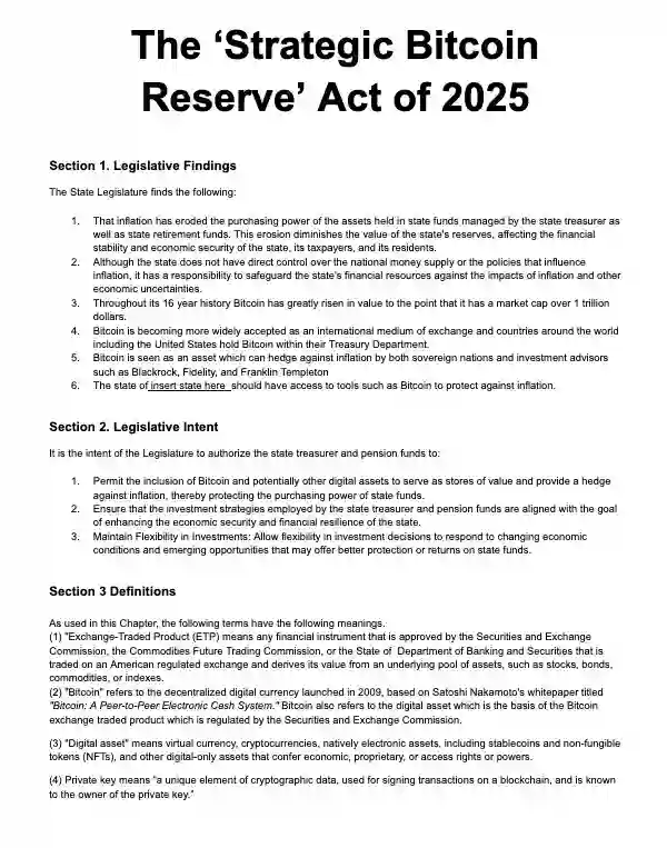 Bitcoin Reserve Bill via Satoshi Act Fund