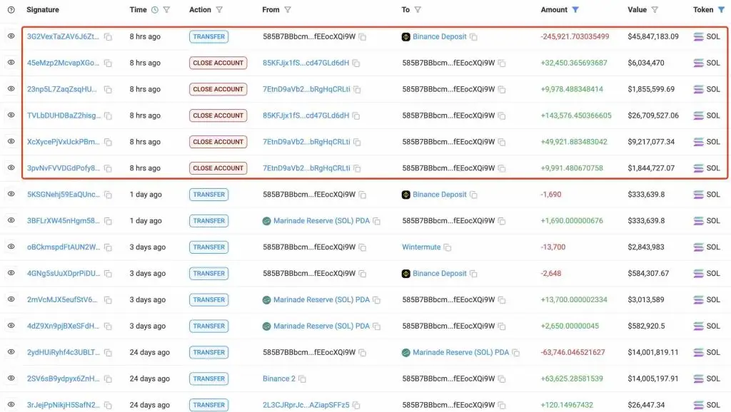 SOL transfer to Binance