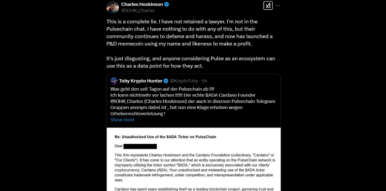 Cardano Founder Charles Hoskinson denies lawsuit against Pulsechain