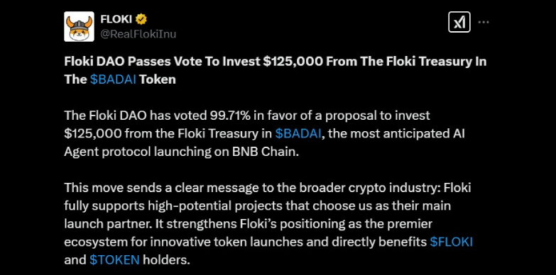 Floki to invest in $BADAI