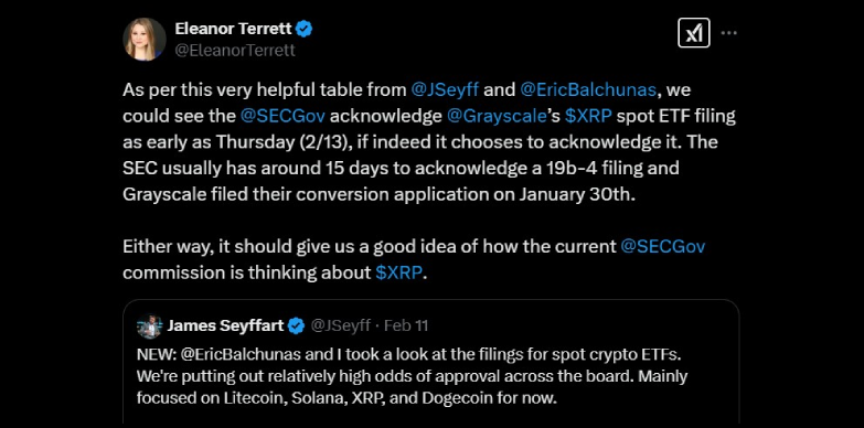 Fox journalist Eleanor Terrett expects SEC to acknowledge XRP ETF by Thursday