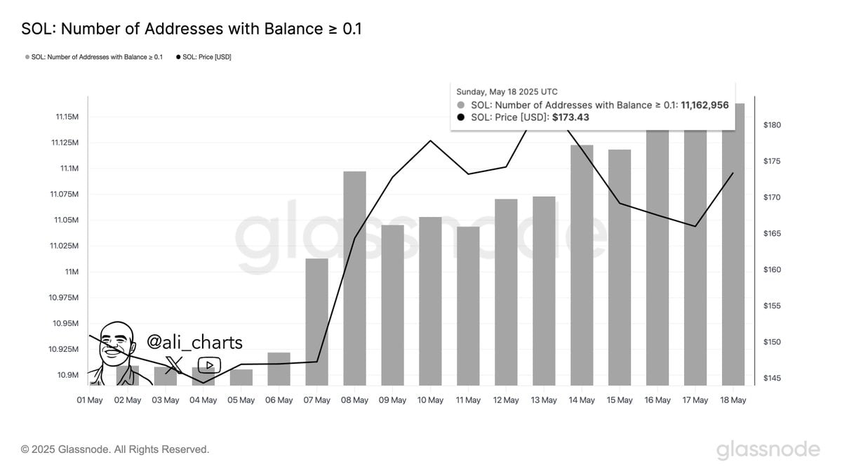 Solana Price Climbs as Wallets Surpass 11 M, $200 Target Ahead