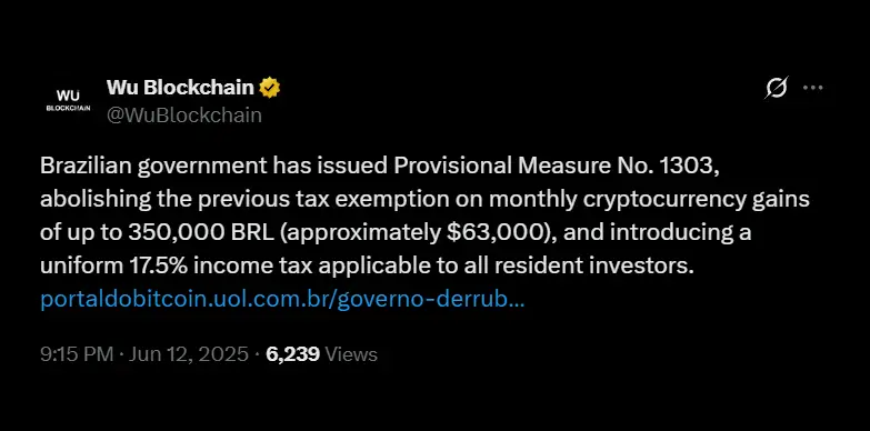 Brazil government to end tax exempt and impose 17.5 flat tax rate