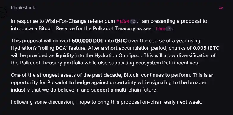 Polkadot's Bitcoin reserve plan