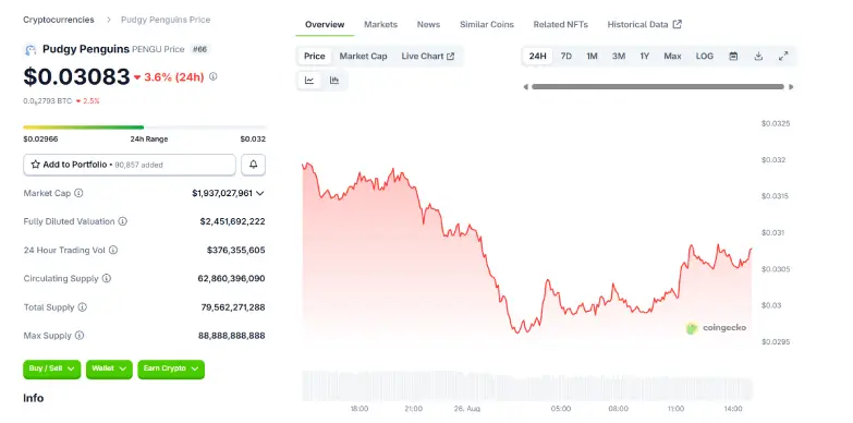 PENGU 24 Hours Chart