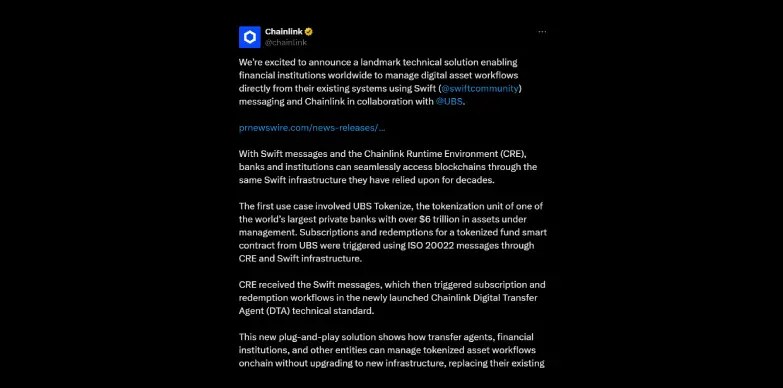 Chainlink announcement Chainlink announces the launch of the solution