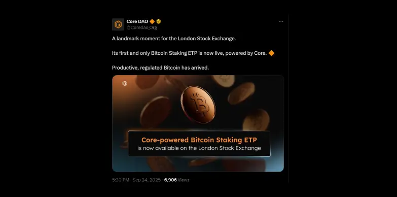 Core Dao announces launch of its first Bitcoin staking ETP on LSE