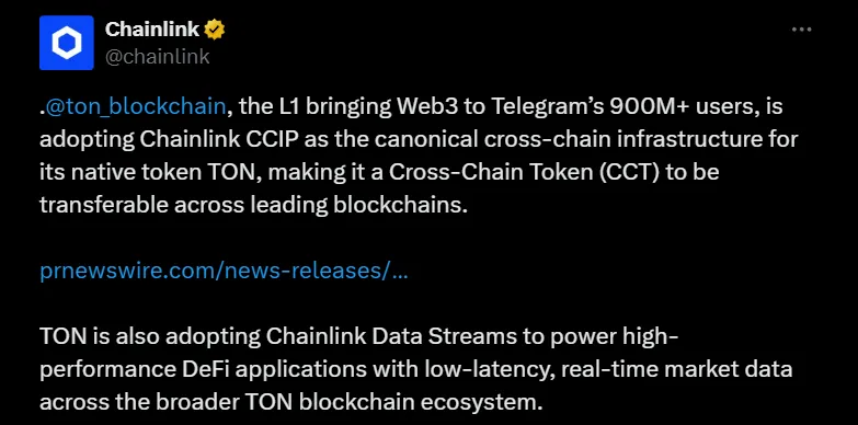 Chainlink announces TON adopting CCIP
