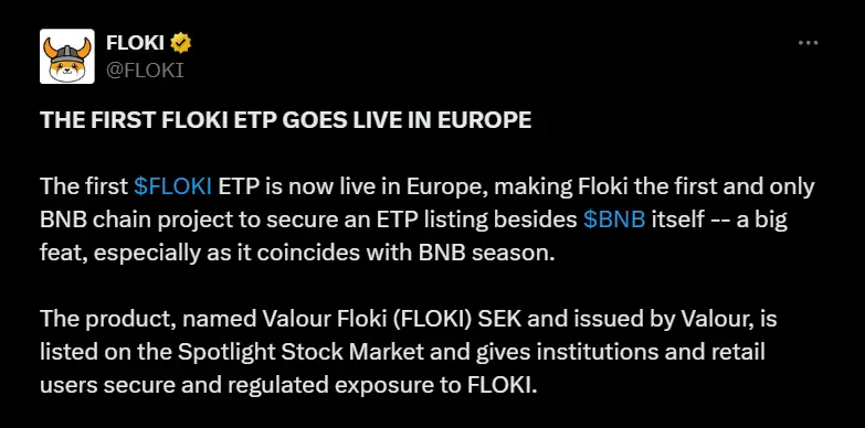 First Floki ETP Product launched on Spotlight Stock Market in Europe