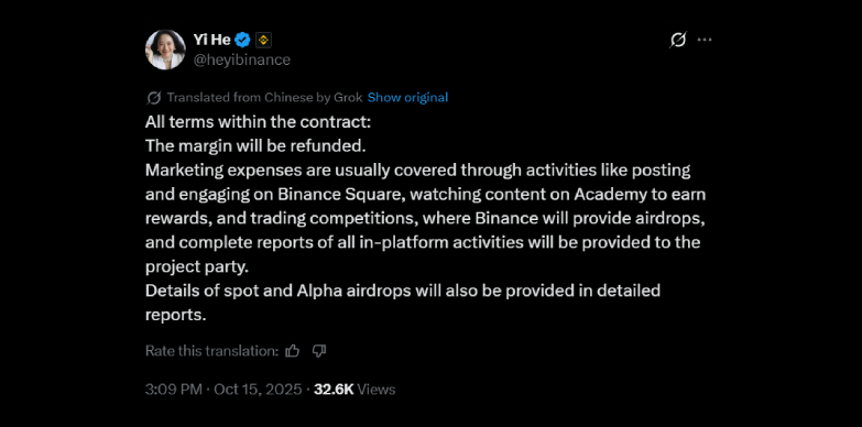 He Yi clarifies Binance's listing process He Yi clarifies Binance's listing process