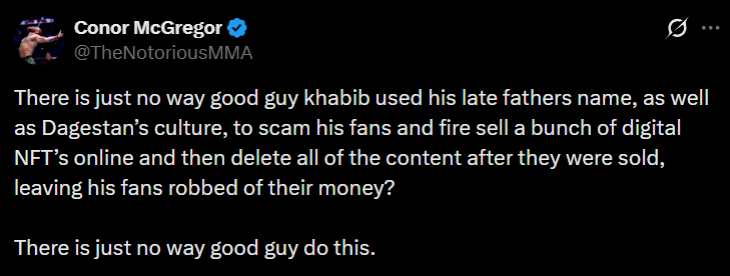 Conor vs Khabib NFT Controversy