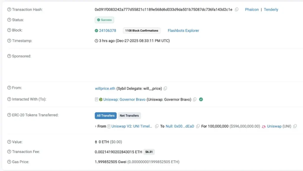 UNI burn activity UNI burn activity