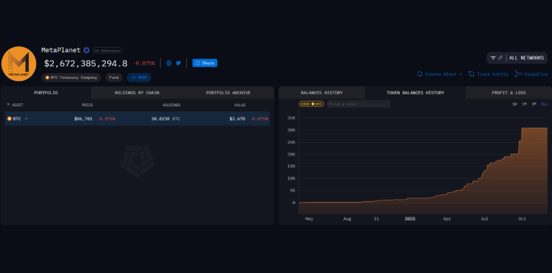 Metaplanet BTC holdings as per Arkham Intelligence