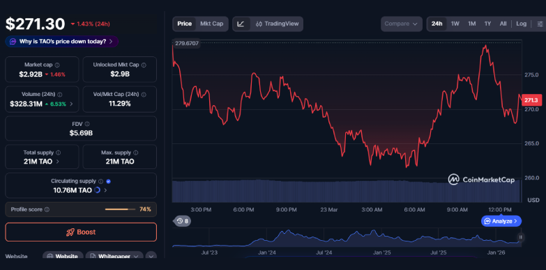 TAO 24-hours chart TAO 24-hours chart