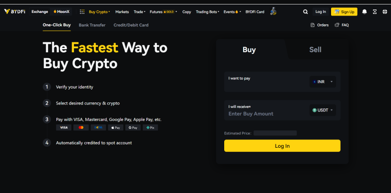 Buying crypto on BYDFi