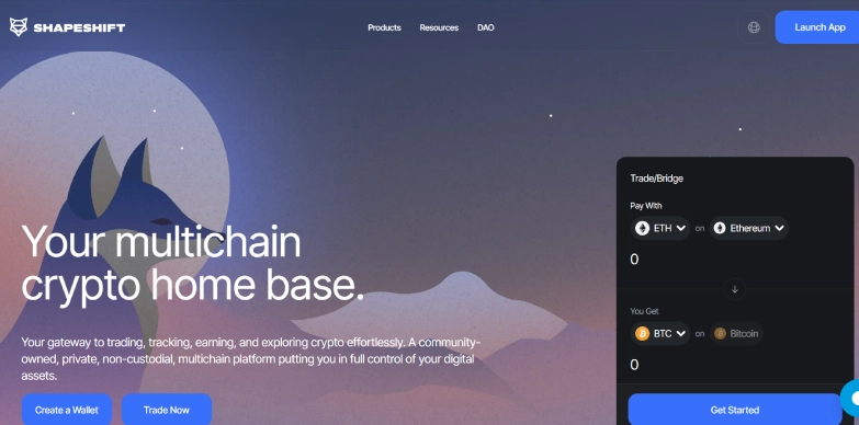 ShapeShift home page
